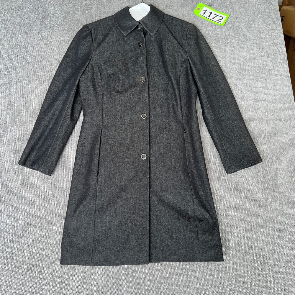 Classiques Entier Trench Coat Womens 8 Black Long Sleeve Collared Button Front